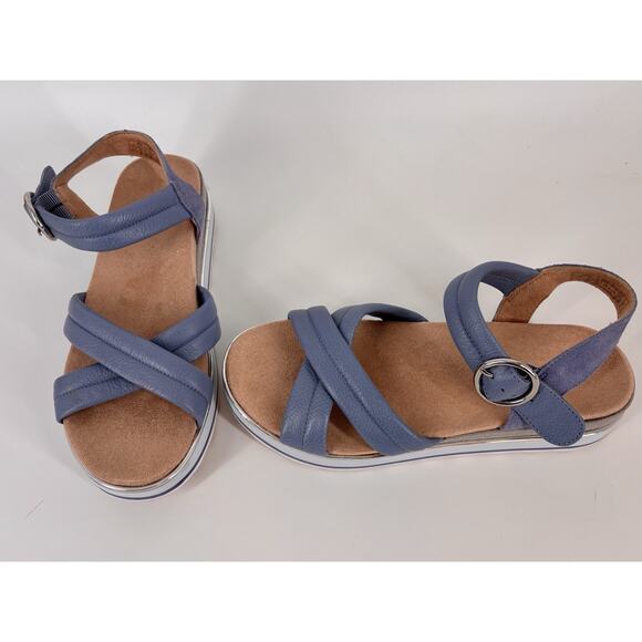 Vionic Women's Reyna Wedge Sandals Size 10 Light Blue Leather Comfort Shoes‎ - Picture 3 of 9